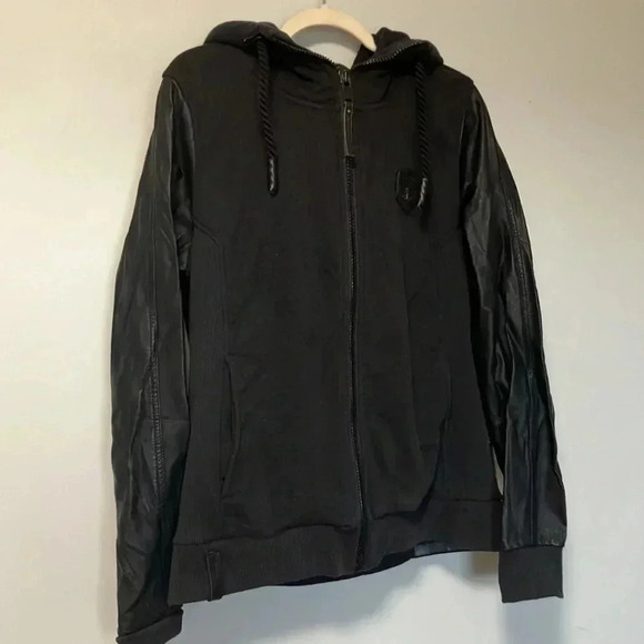 Naketano the poet’s choice black leather sleeves  full zip hoodie - Picture 2 of 7